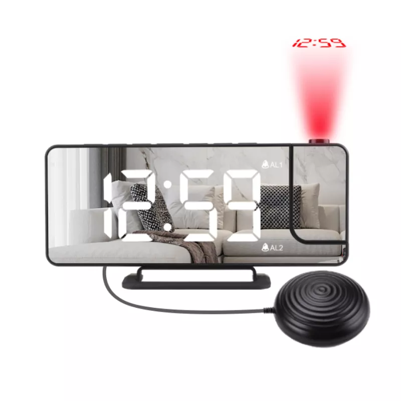 LED-spiegeltijdweergave trilklok met projector